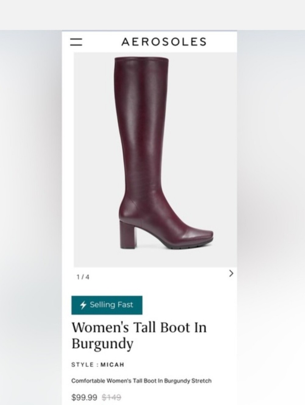 🍂🍁AEROSOLES MICAH Knee-High Stretch Boot in Burgundy
